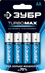 ЗУБР TURBO-MAX, АА х 4, 1.5 В, алкалиновая батарейка (59206-4C)