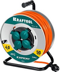 KRAFTOOL ПВС 3х2.5 50м 4000Вт IP44, Силовой удлинитель на стальной катушкеEXPERT (55089-50)